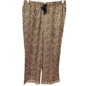 Victorias Secret Leopard Animal Print Satin Pajama Bottoms‎ Pants Large NEW